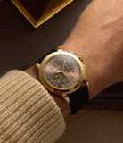 on the wrist Patek Philippe Saatchi Edition Chronograph 5070J-012 Yellow Gold preowned watch at A Collected Man London