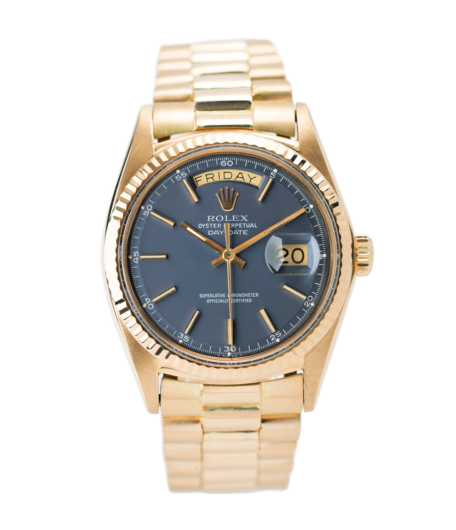 Rolex day date gold blue best sale dial