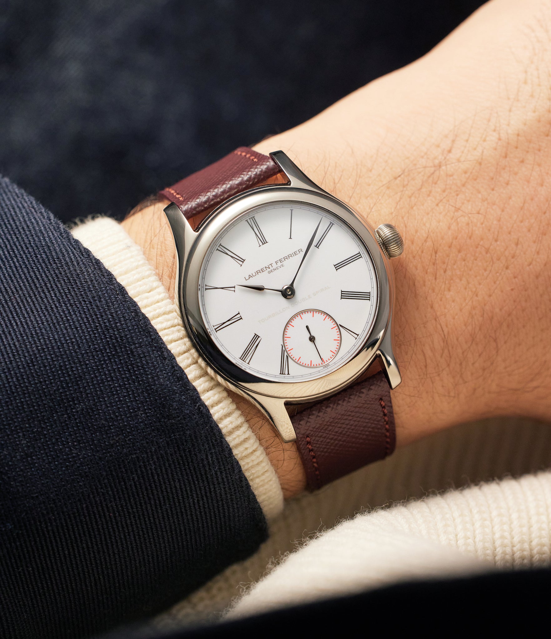 on the wrist Laurent Ferrier Galet Classic Tourbillon Double Spiral   White Gold preowned watch at A Collected Man London