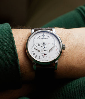 on the wrist A. Lange & Söhne Richard Lange Jumping Seconds  Platinum preowned watch at A Collected Man London