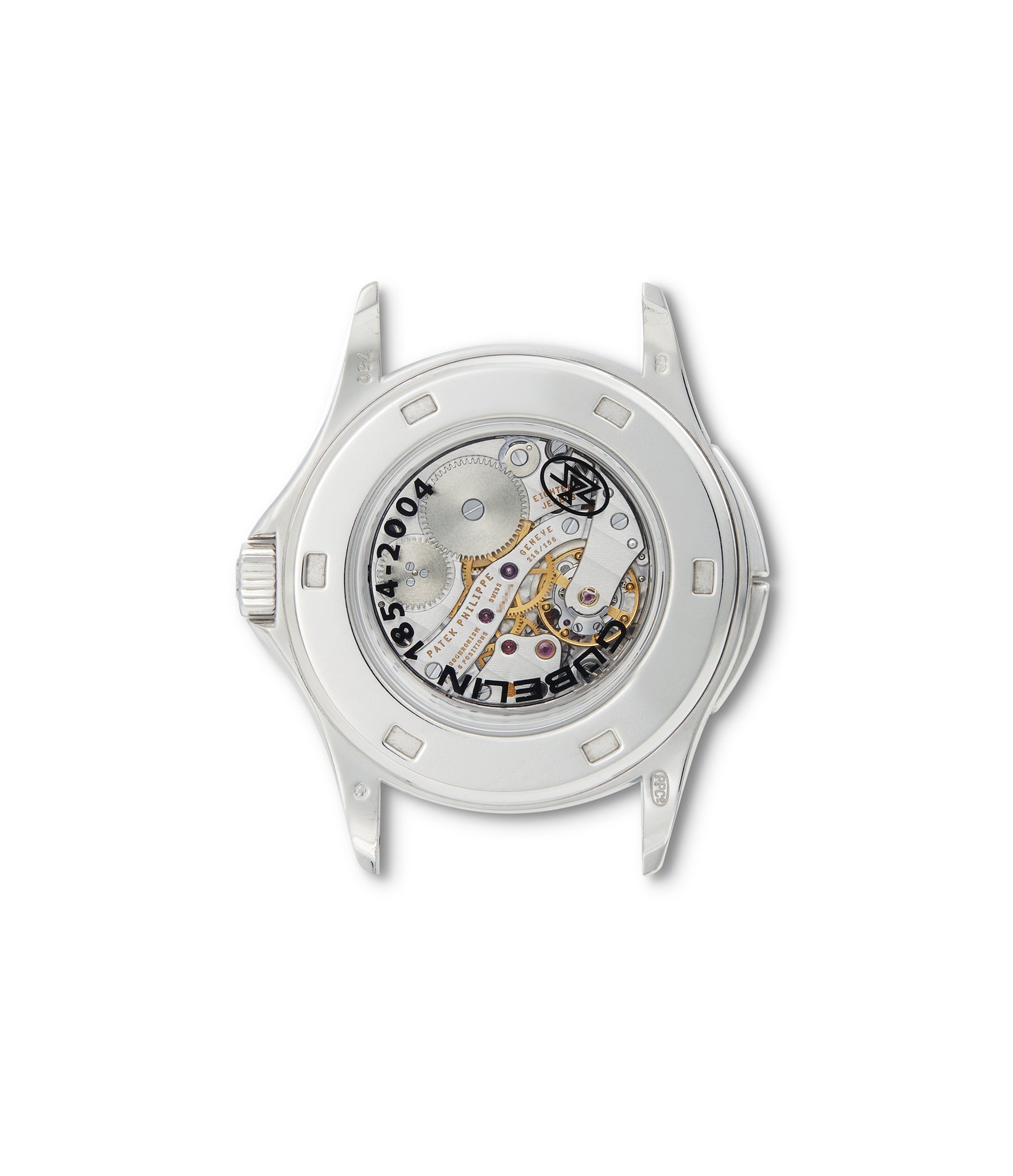 caseback Patek Philippe "Calatrava Travel Time, Gübelin 150th Anniversary" 5134G White Gold preowned watch at A Collected Man London