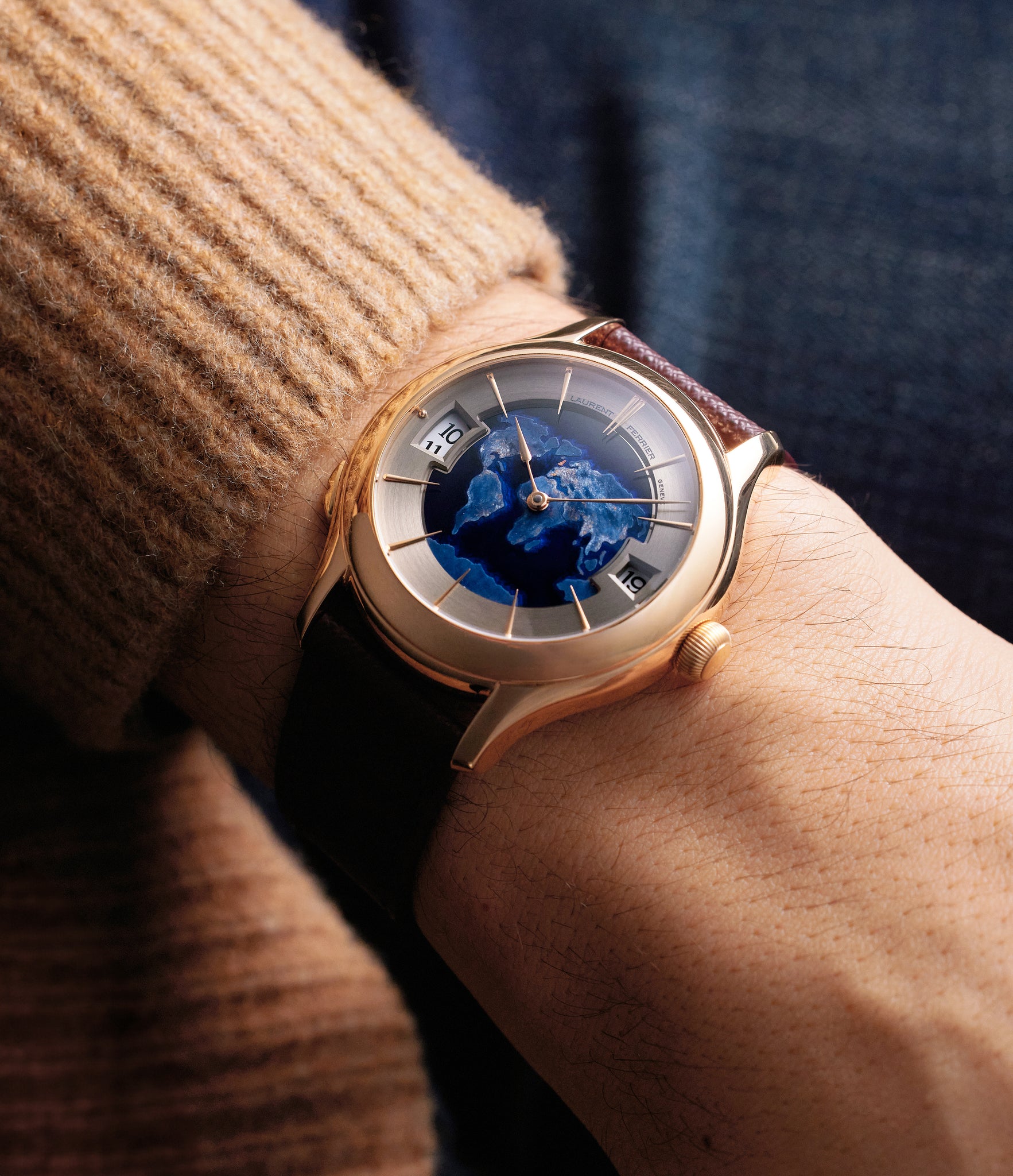 on the wrist Laurent Ferrier Galet Traveller   Red Gold preowned watch at A Collected Man London