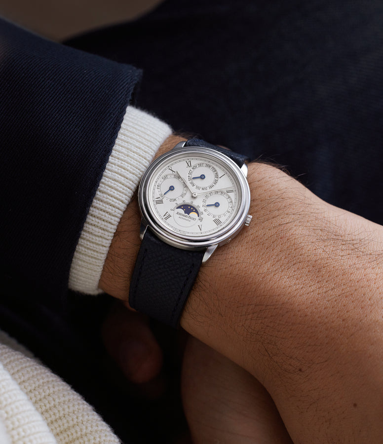 on the wrist Audemars Piguet Perpetual Calendar 25657PT Platinum preowned watch at A Collected Man London
