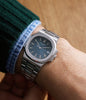on the wrist Patek Philippe Nautilus 3800/1P Platinum preowned watch at A Collected Man London