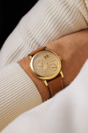 on the wrist A. Lange & Söhne Lange 1 112.021 Yellow Gold preowned watch at A Collected Man London