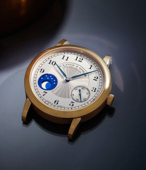 luxury rare pre-owned A. Lange & Söhne 1815 Homage to F.A. Lange Moonphase in Honey Gold 212.050 212.050 Yellow Gold preowned watch at A Collected Man London