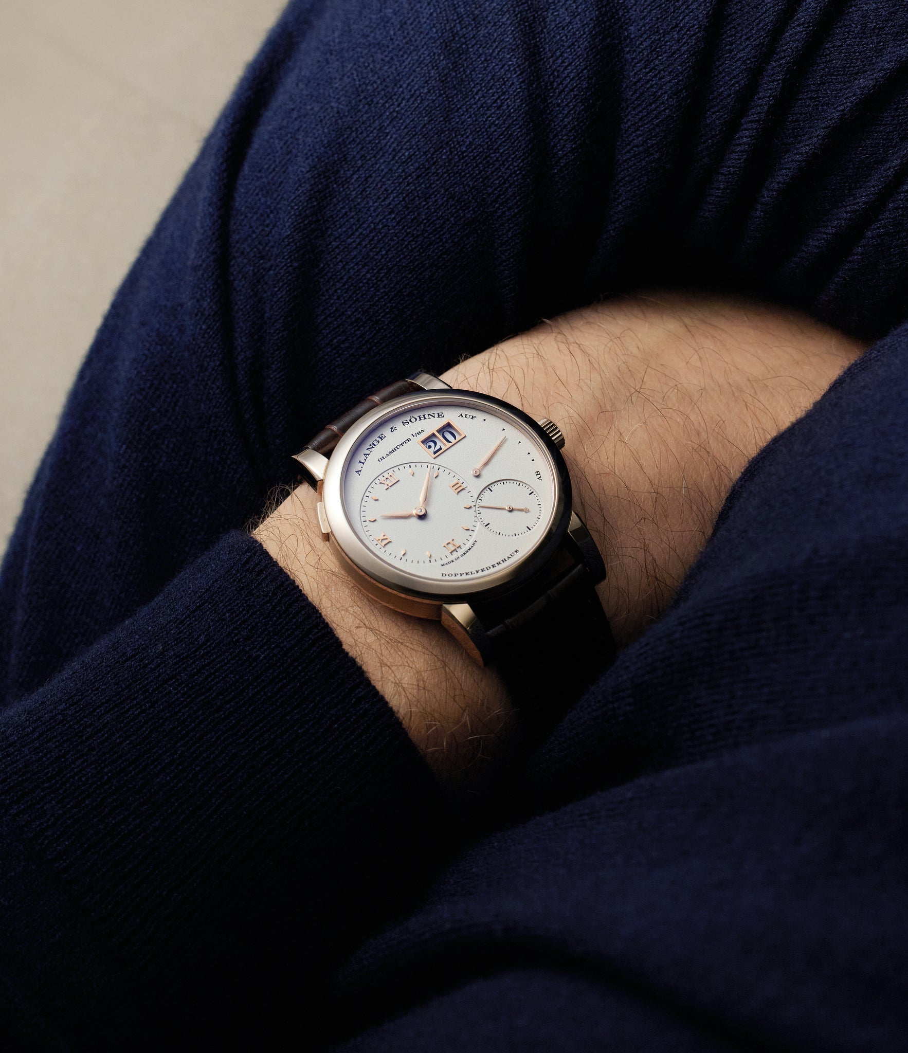 on wrist A. Lange & Söhne Lange 1 101.050  preowned watch at A Collected Man London