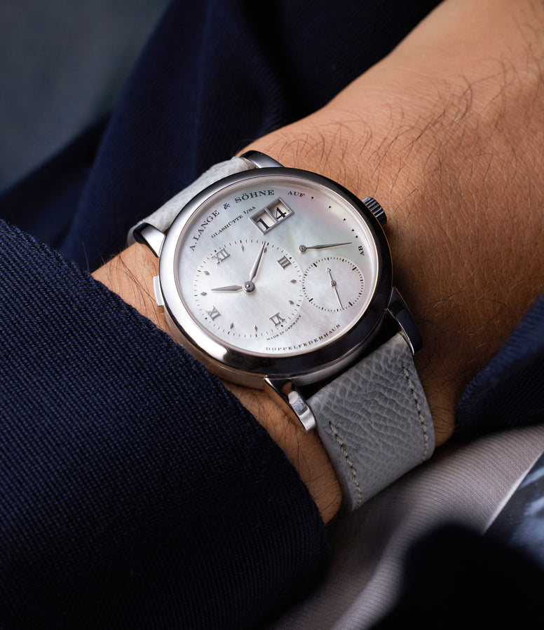 on the wrist A. Lange & Söhne Lange 1 Soirée 110.029 White Gold preowned watch at A Collected Man London
