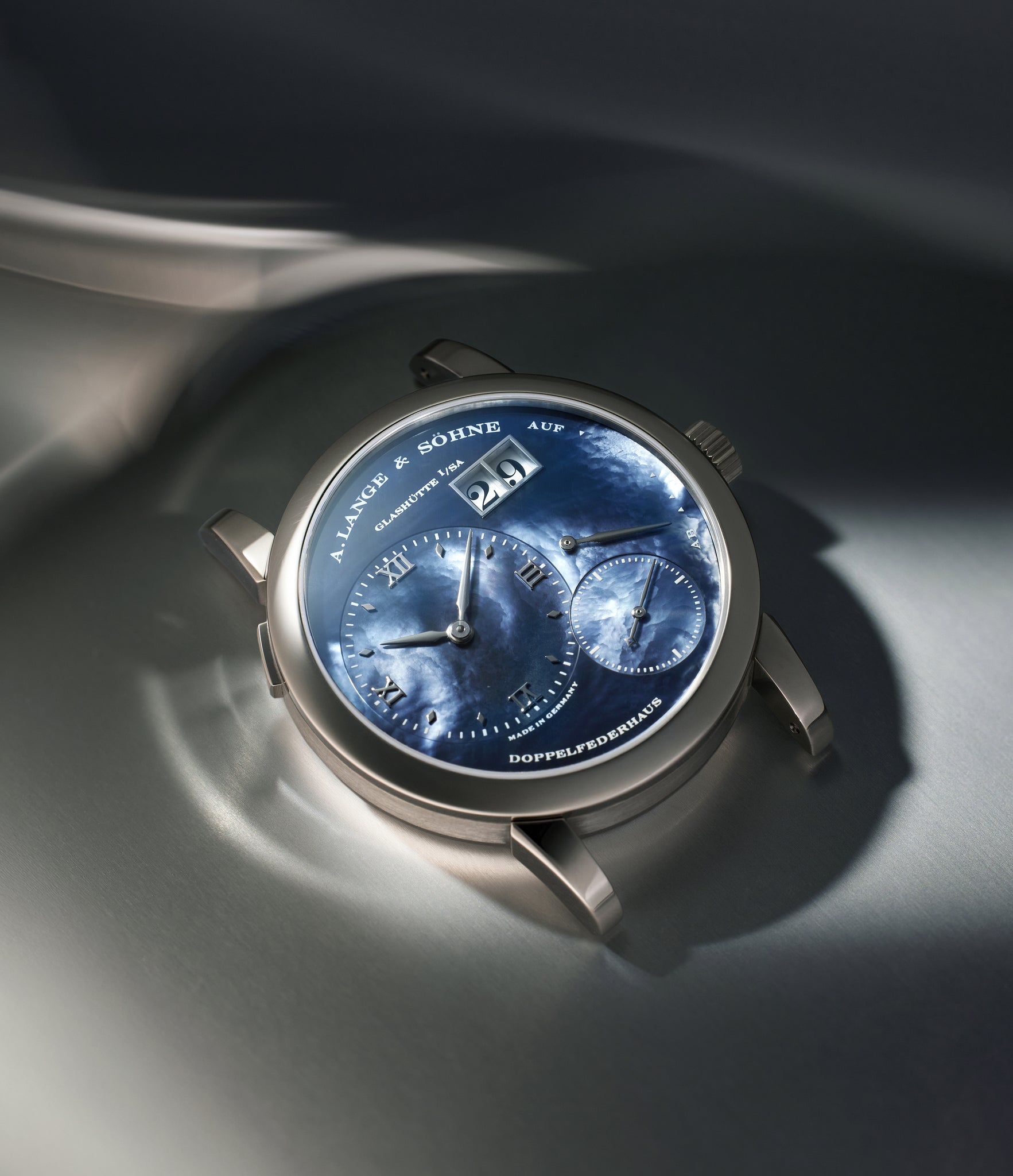 rare A. Lange & Söhne Lange 1 “Soirée” Dubail Edition 110.049 White Gold preowned watch at A Collected Man London