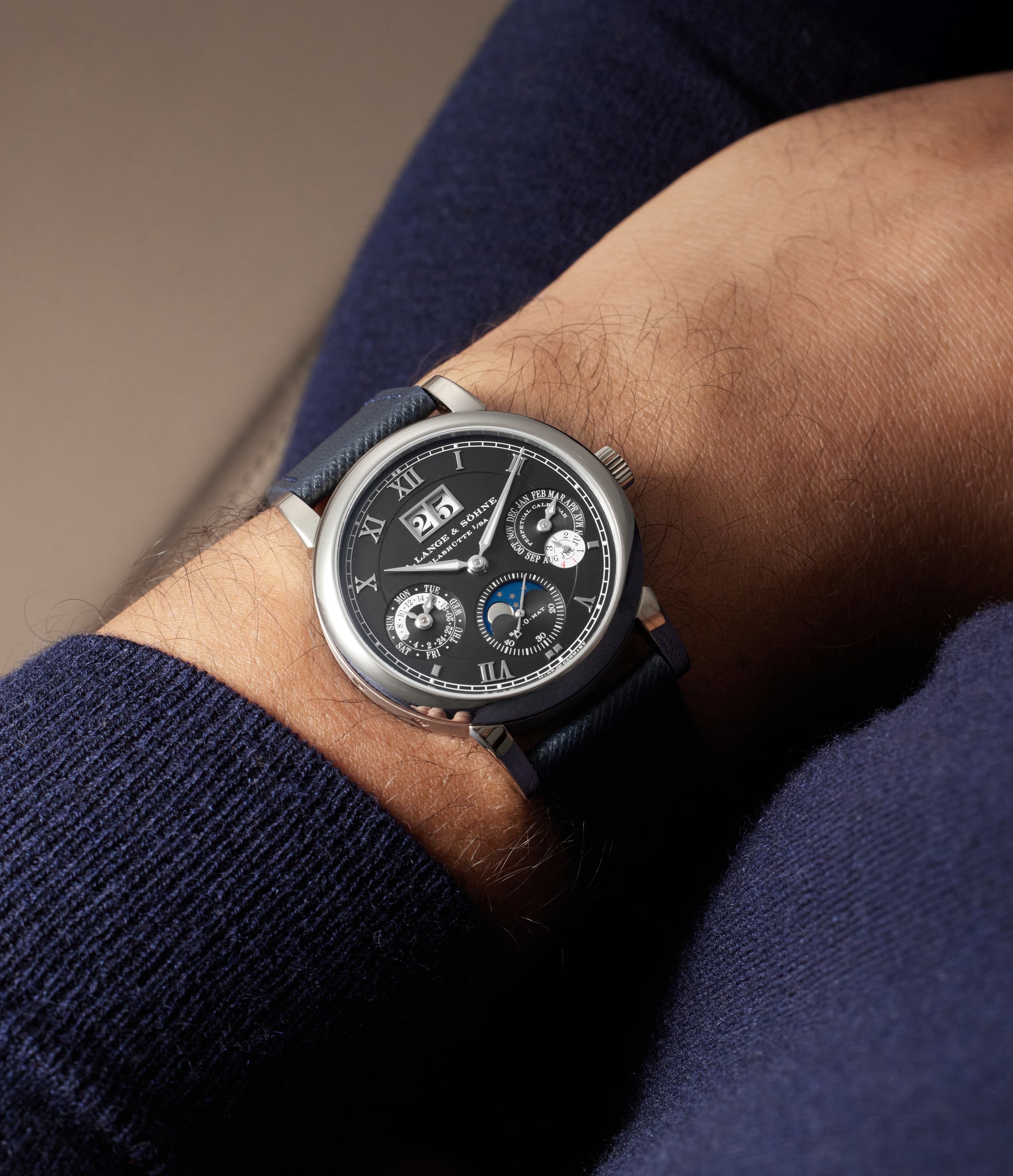 on the wrist A. Lange & Söhne Langematik Perpetual 310.026 E White Gold preowned watch at A Collected Man London