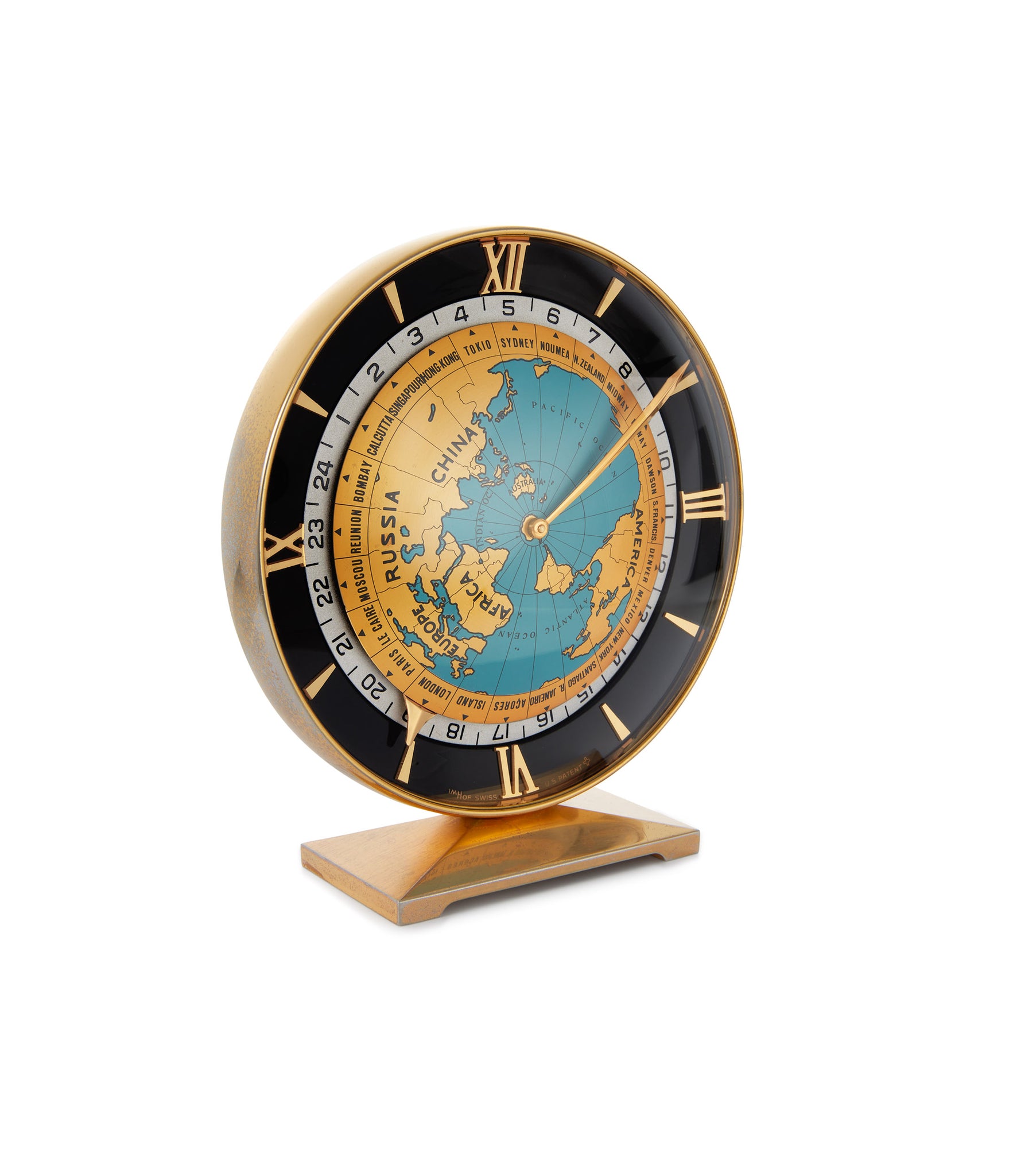 buy Imhof black and brass worldtime clock with GMT rare collectable clock at A Collected Man London