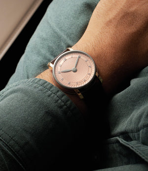 on the wrist Andersen Genève Date Discrete  Rose & White Gold preowned watch at A Collected Man London