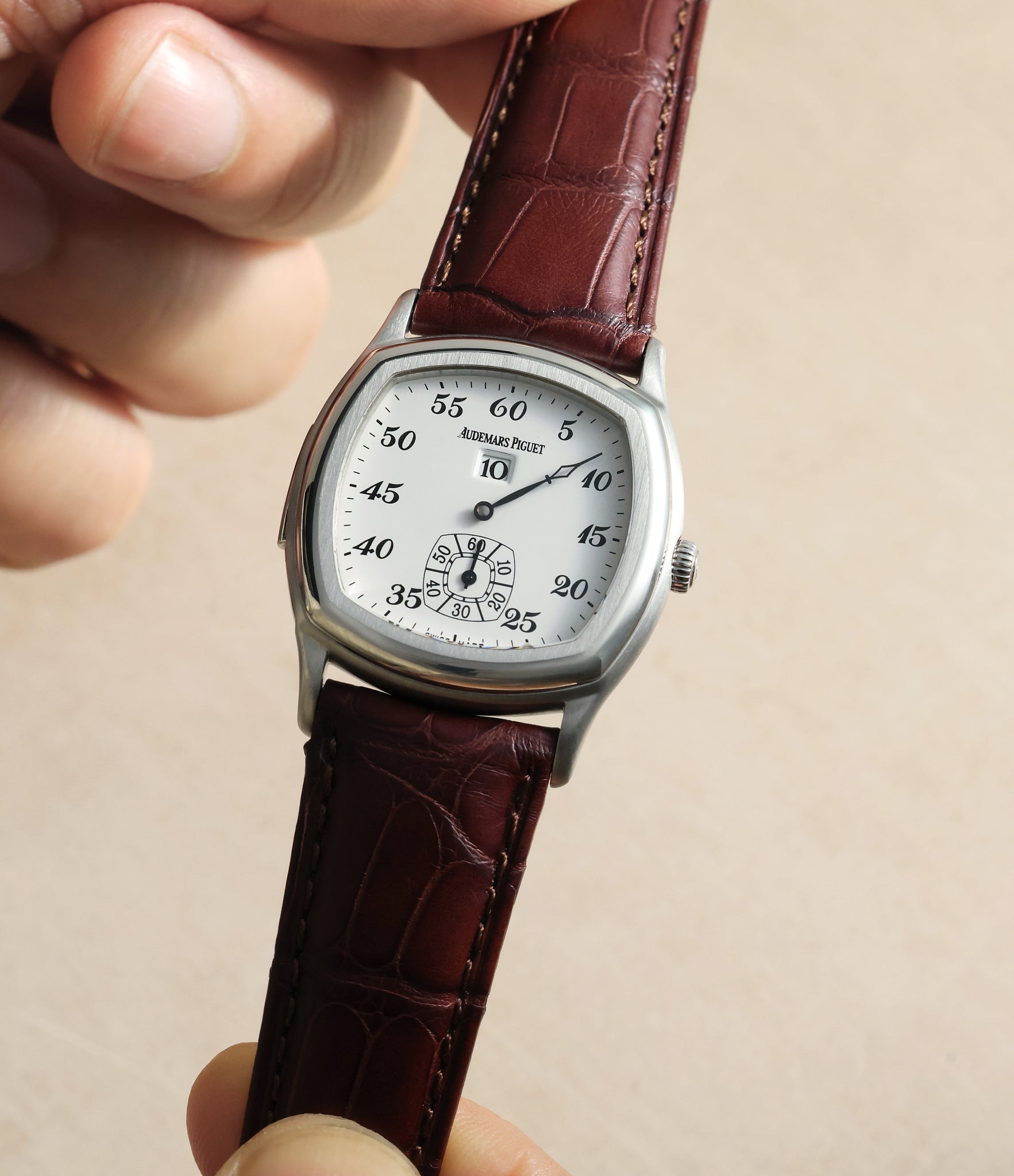 in hand Audemars Piguet Minute Repeater John Shaeffer 25839 Platinum preowned watch at A Collected Man London