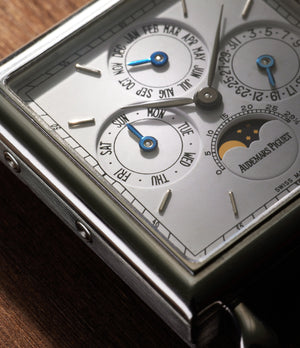dial Audemars Piguet Quantième Perpétuel Rectangular 25749PT Platinum preowned watch at A Collected Man London