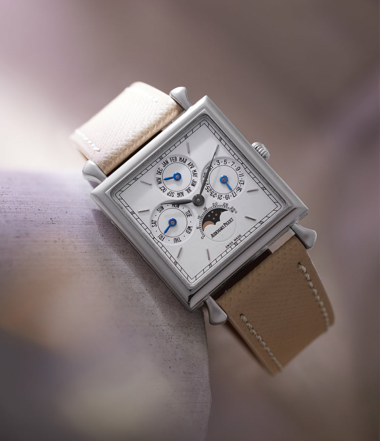 rare Audemars Piguet Quantième Perpétuel Rectangular 25749PT Platinum preowned watch at A Collected Man London