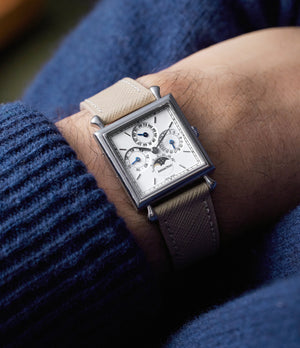 on the wrist Audemars Piguet Quantième Perpétuel Rectangular 25749PT Platinum preowned watch at A Collected Man London