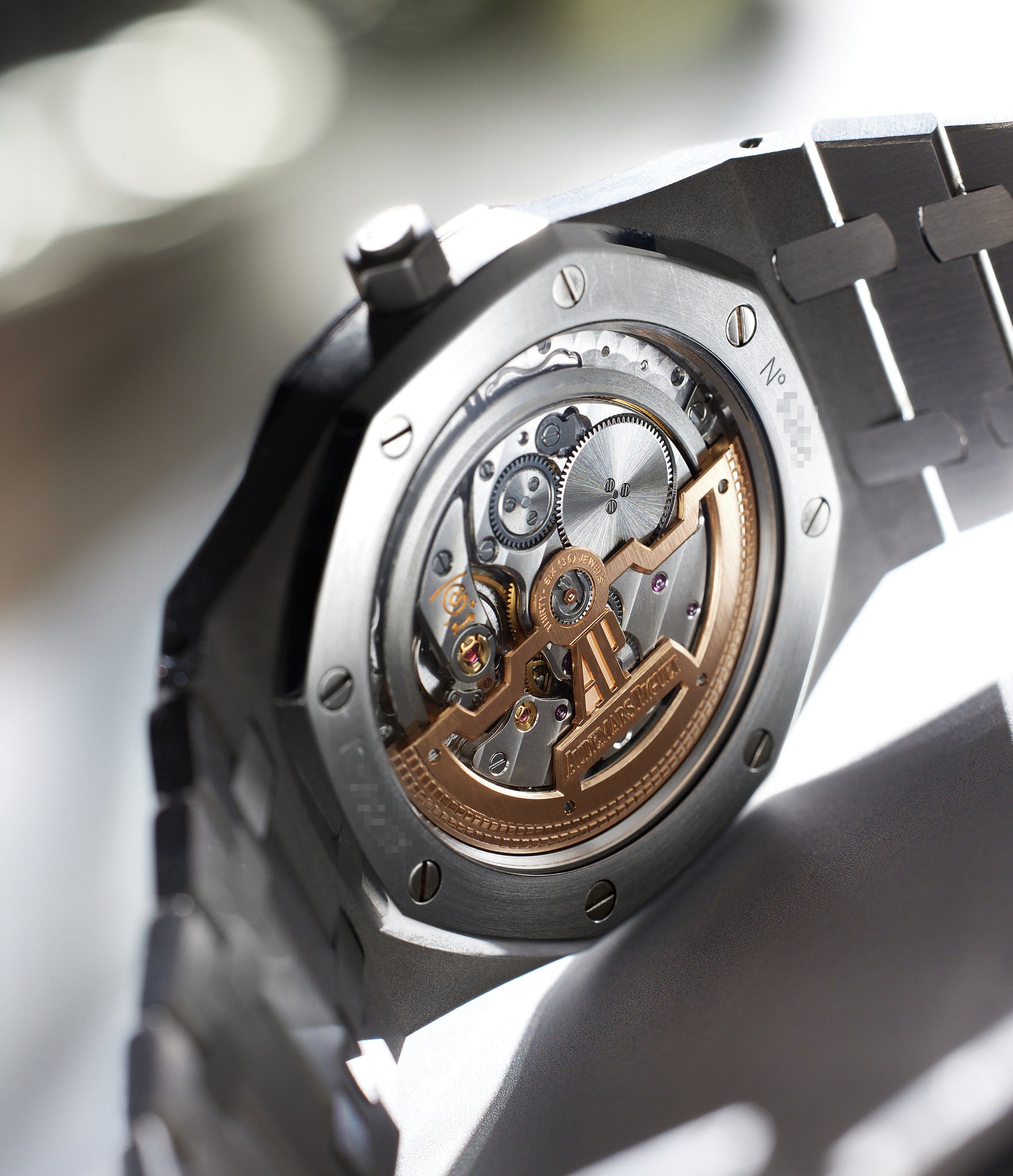 caseback Audemars Piguet Royal Oak Jumbo 15202ST.00.1240ST.01 Stainless Steel preowned watch at A Collected Man London