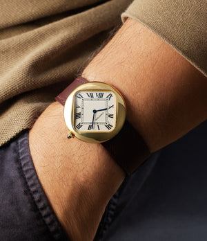 on the wrist Yellow Gold Cartier Pebble CRWGPB0003  preowned watch at A Collected Man London