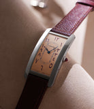 for sale rare Cartier Tank Cintrée Special Order salmon dial Eastern Arabic numerals WGTA0161 Platinum preowned watch at A Collected Man London