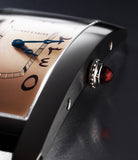 red cabochon rare Cartier Tank Cintrée Special Order salmon dial Eastern Arabic numerals WGTA0161 Platinum preowned watch at A Collected Man London