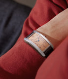 selling Cartier Tank Cintrée Special Order salmon dial Eastern Arabic numerals WGTA0161 Platinum preowned watch at A Collected Man London