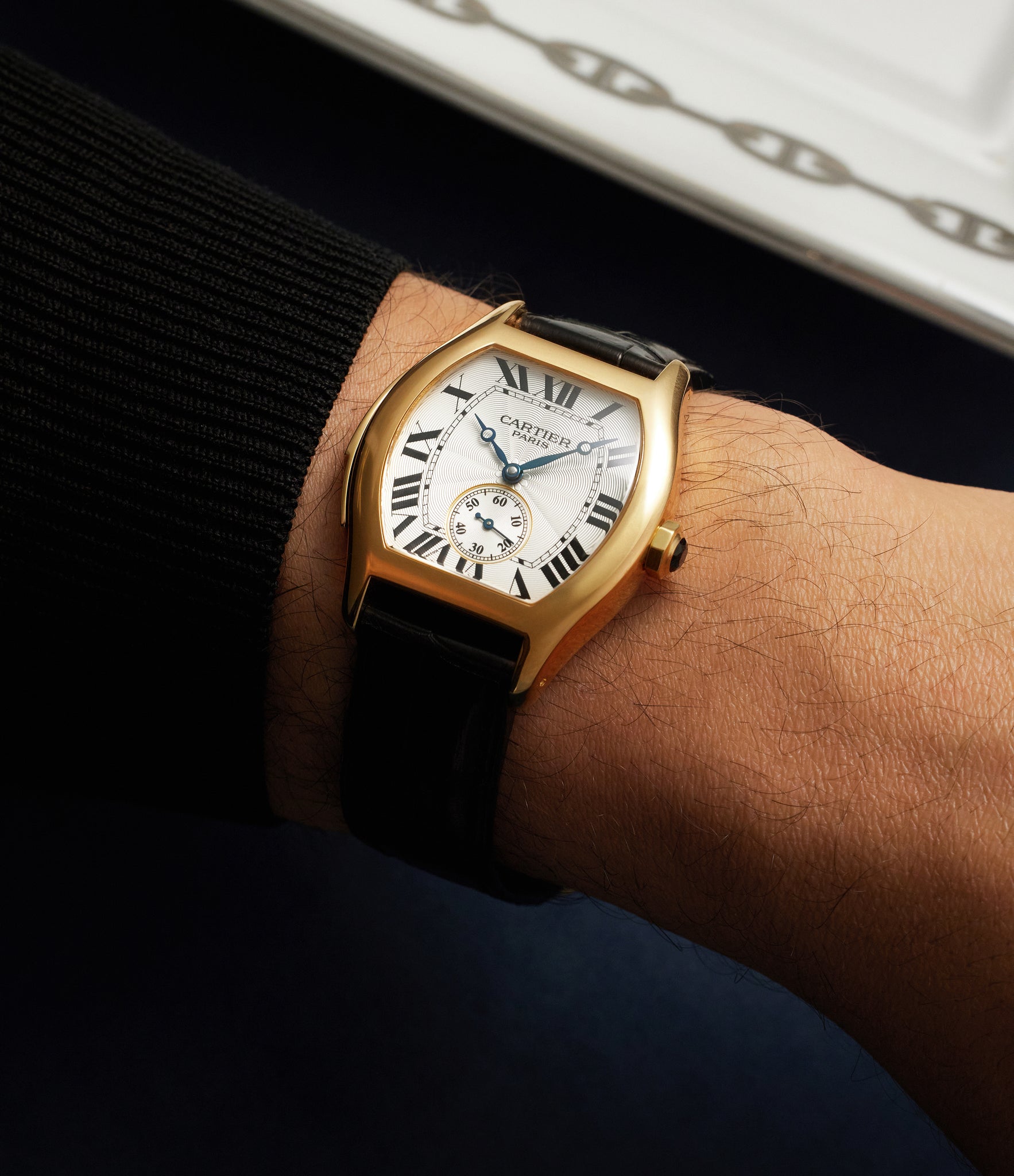 on the wrist Cartier Tortue Minute Repeater 2610E Yellow Gold preowned watch at A Collected Man London