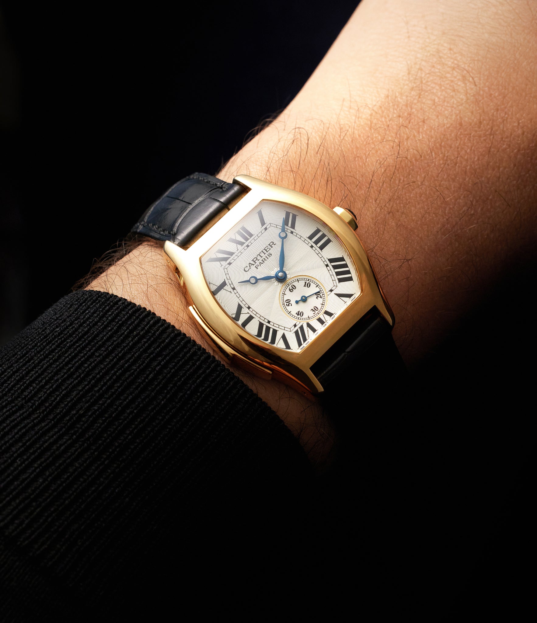 on the wrist Cartier Tortue Minute Repeater 2610E Yellow Gold preowned watch at A Collected Man London