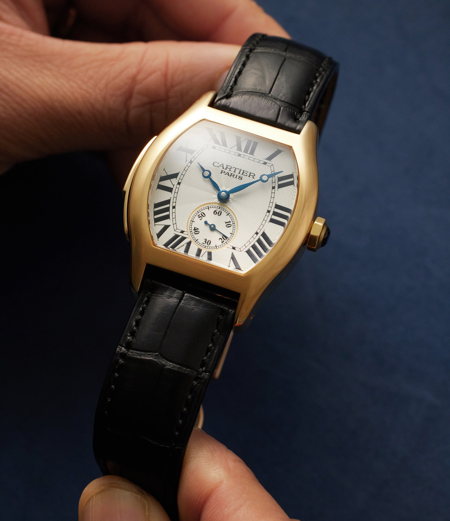 luxury rare pre-owned Cartier Tortue Minute Repeater 2610E Yellow Gold preowned watch at A Collected Man London