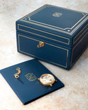 Watch box and paper George Daniels Anniversary  Yellow Gold preowned watch at A Collected Man London