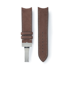 Buy nubuck quality watch strap in bark brown from A Collected Man London, in short or regular lengths. We are proud to offer these hand-crafted watch straps, thoughtfully made in Europe, to suit your watch. Available to order online for worldwide delivery.