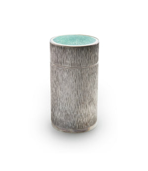 Gerald Benney silver bark-textured and green enamel cigar canister holder A Collected Man London
