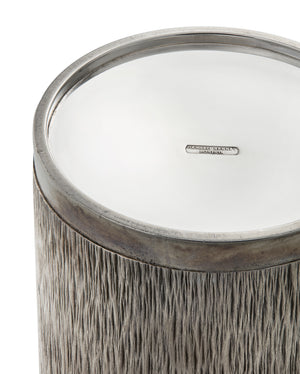 Gerald Benney London silver bark-textured and green enamel cigar canister holder A Collected Man London