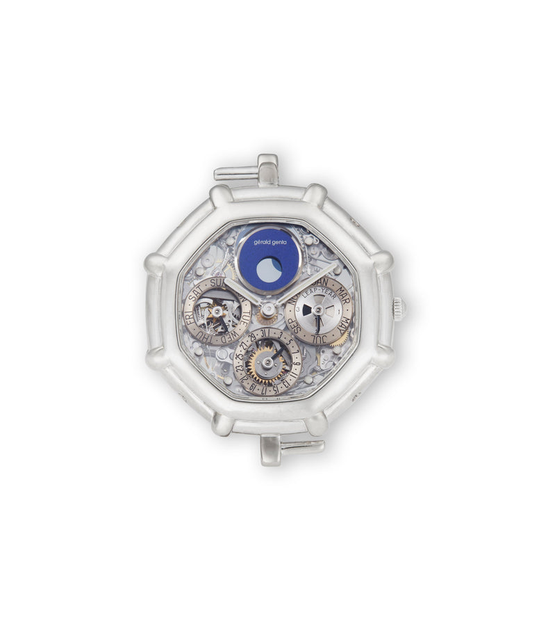 buy Gerald Genta Perpetual Calendar  Platinum preowned watch at A Collected Man London