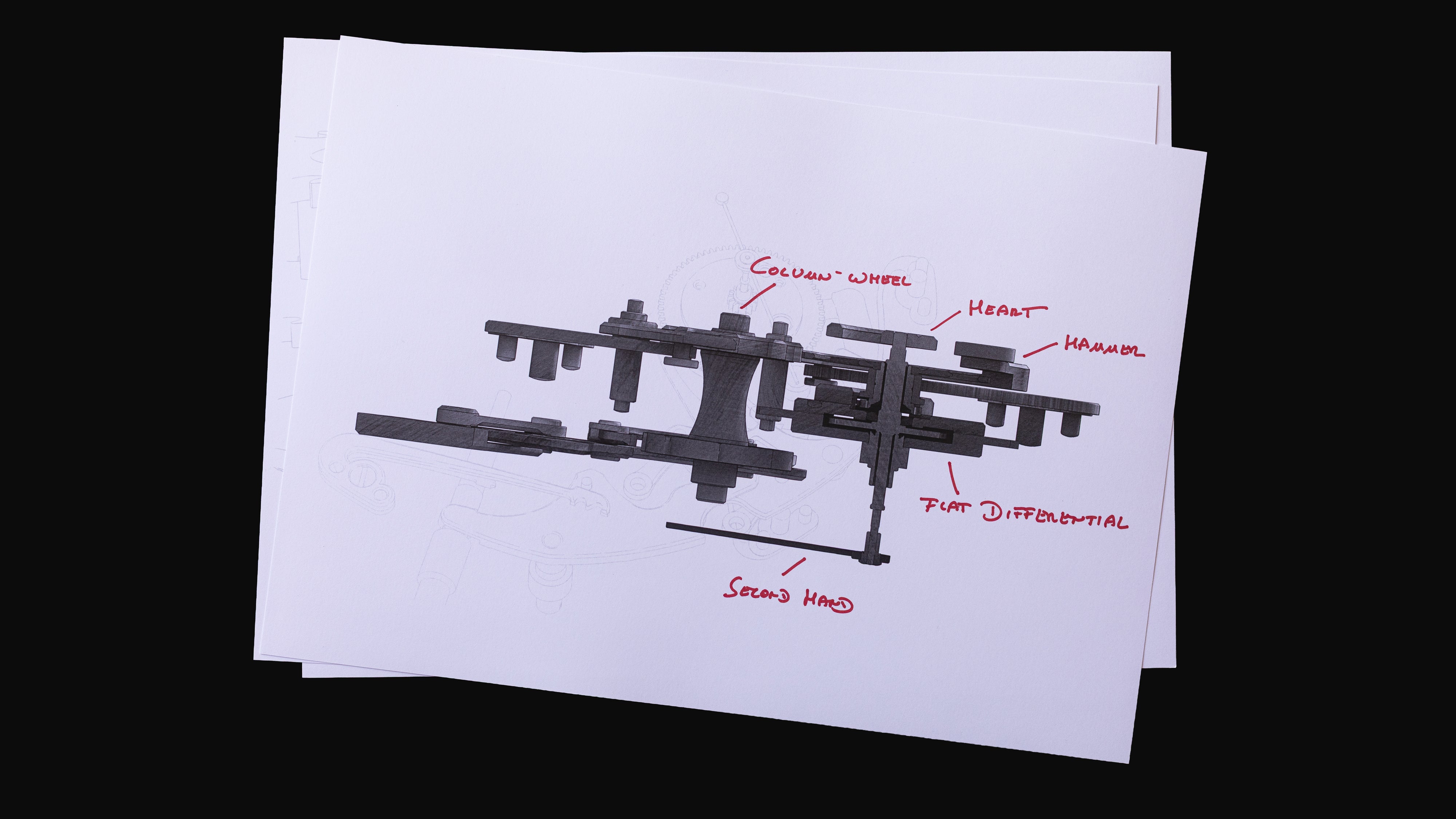 Illustration of components, Winnerl Heart Return  Stainless Steel watch at A Collected Man London