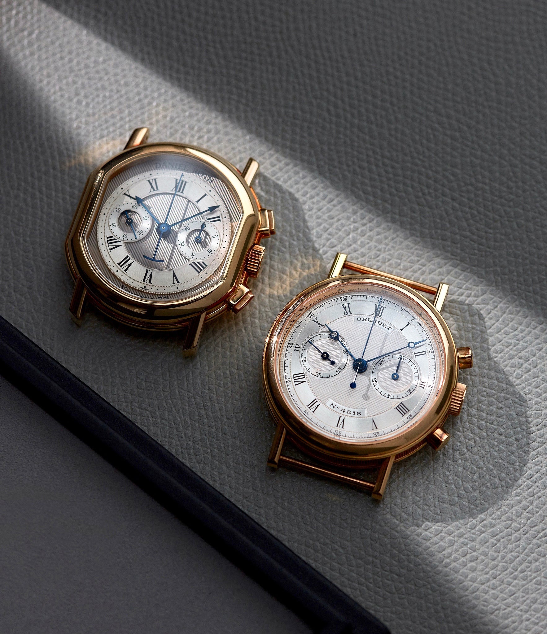 Read A Collected Man Journal Post | One of the earliest pieces created under Roth’s own name, the BB 2147, alongside a Breguet Classique Chronograph 3237, where Roth worked to translate the Breguet aesthetic into wristwatch form