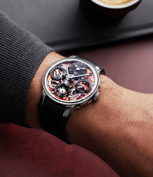 for sale MB&F Perpetual Evo Zirconium limited edition red dial  Zirconium preowned watch at A Collected Man London
