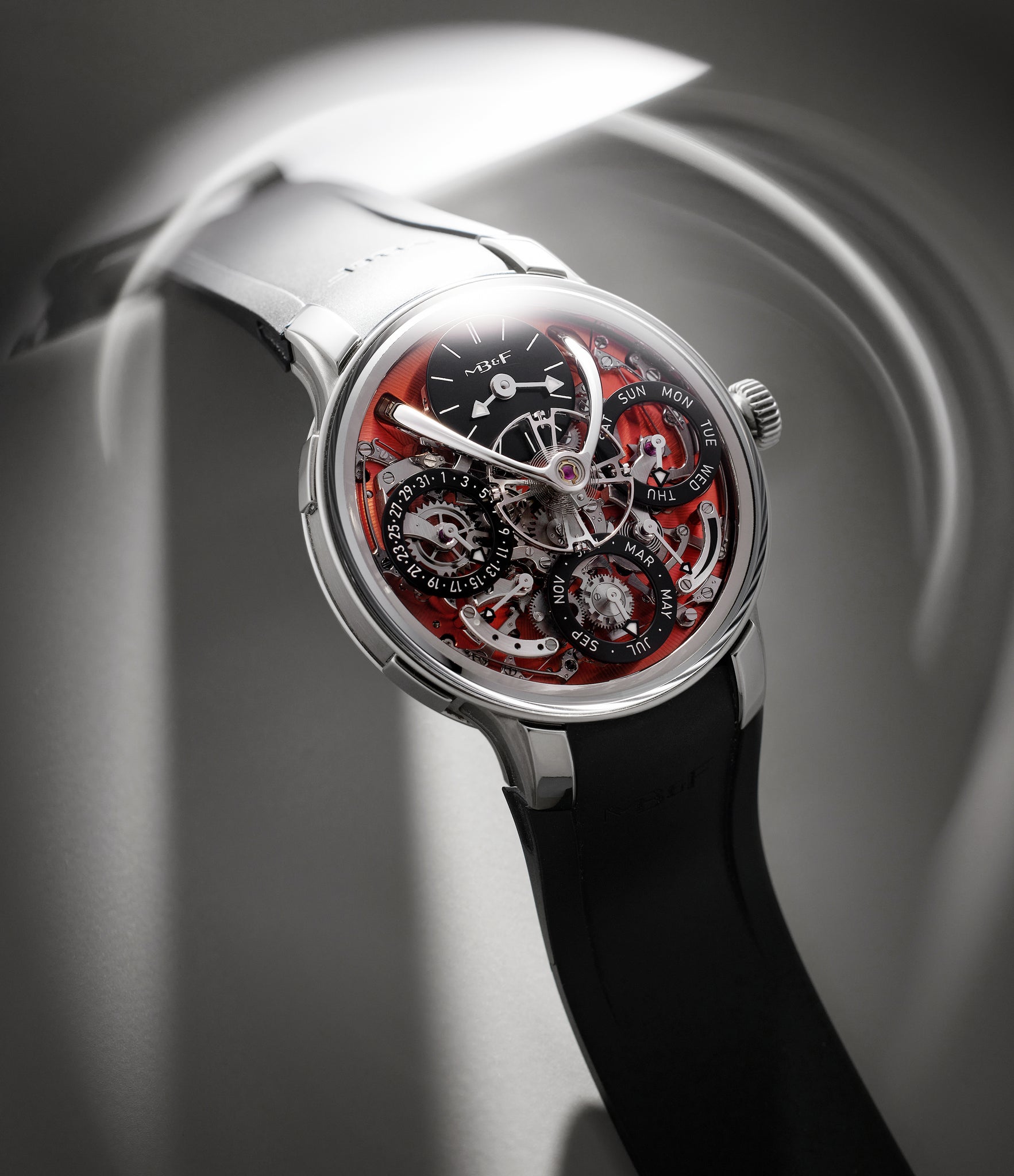 rare MB&F Perpetual Evo Zirconium limited edition red dial  Zirconium preowned watch at A Collected Man London
