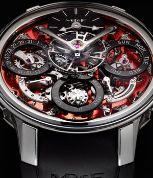 selling MB&F Perpetual Evo Zirconium limited edition red dial  Zirconium preowned watch at A Collected Man London
