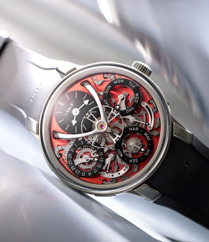 MB&F Perpetual Evo Zirconium limited edition red dial  Zirconium preowned watch at A Collected Man London
