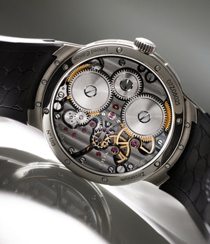 caseback MB&F Perpetual Evo Zirconium limited edition red dial  Zirconium preowned watch at A Collected Man London
