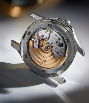 caseback Patek Philippe Aquanaut 5066A-001 Stainless Steel preowned watch at A Collected Man London