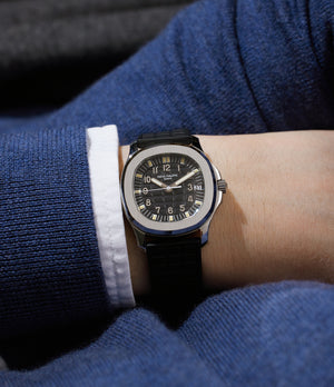 on the wrist Patek Philippe Aquanaut 5066A-001 Stainless Steel preowned watch at A Collected Man London