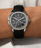 on the wrist Patek Philippe Aquanaut Travel Time 5164A-001 Stainless Steel preowned watch at A Collected Man London