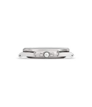 Crownd side Patek Philippe Nautilus 3800/1 Platinum preowned watch at A Collected Man London