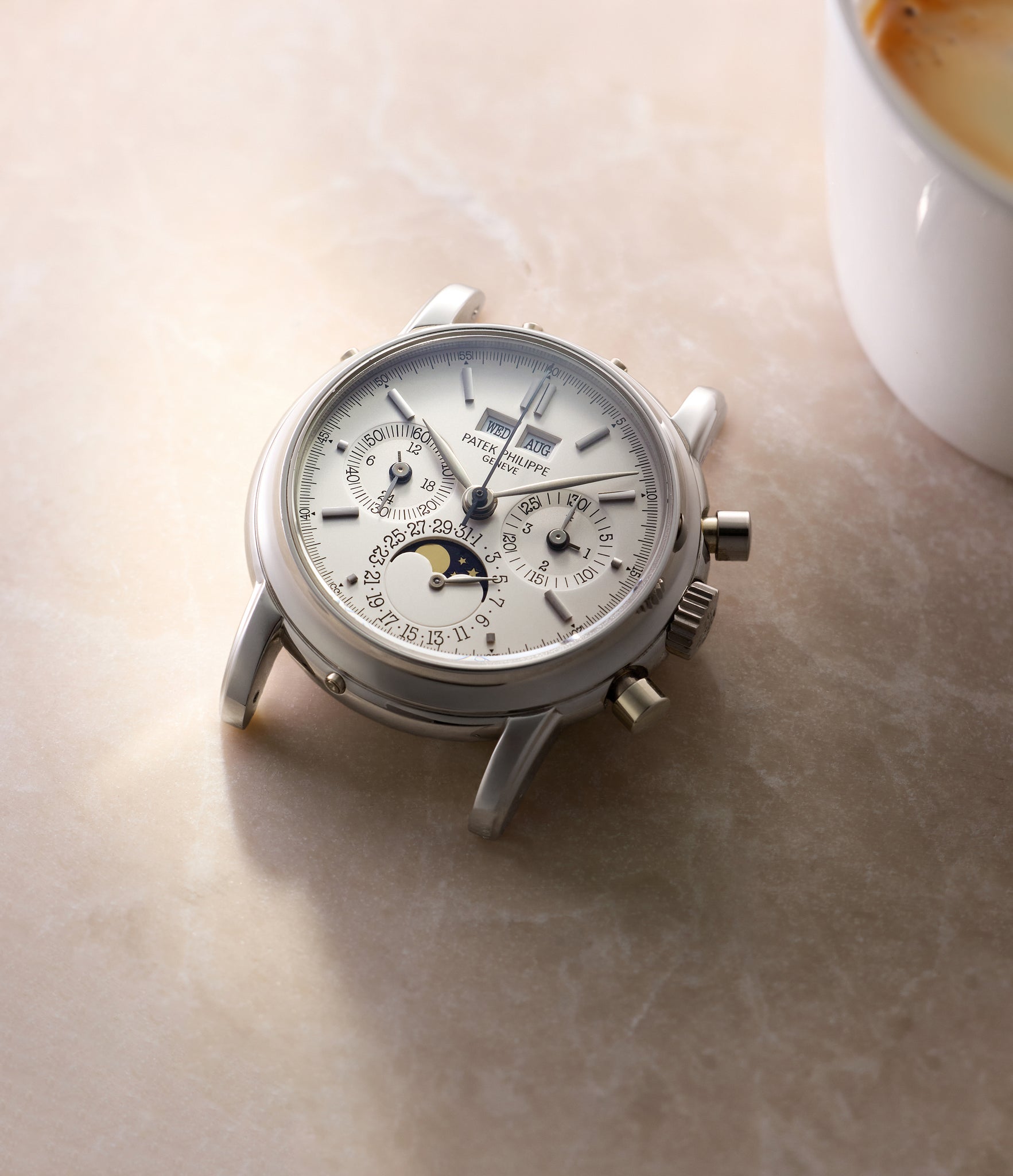 luxury Patek Philippe Perpetual Calendar Chronograph 3970E Platinum preowned watch at A Collected Man London