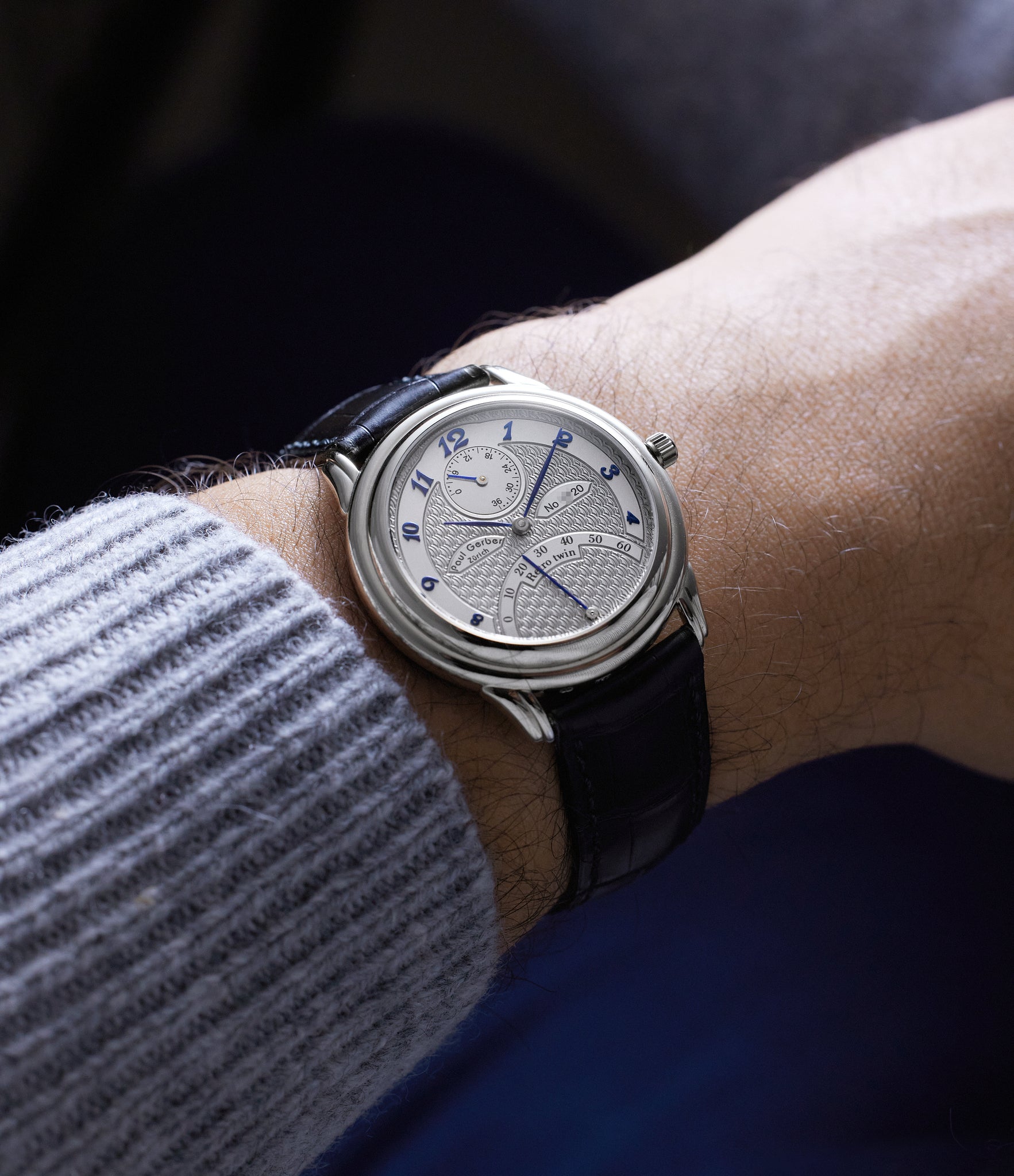 on the wrist Paul Gerber Retro Twin 158 White Gold preowned watch at A Collected Man London