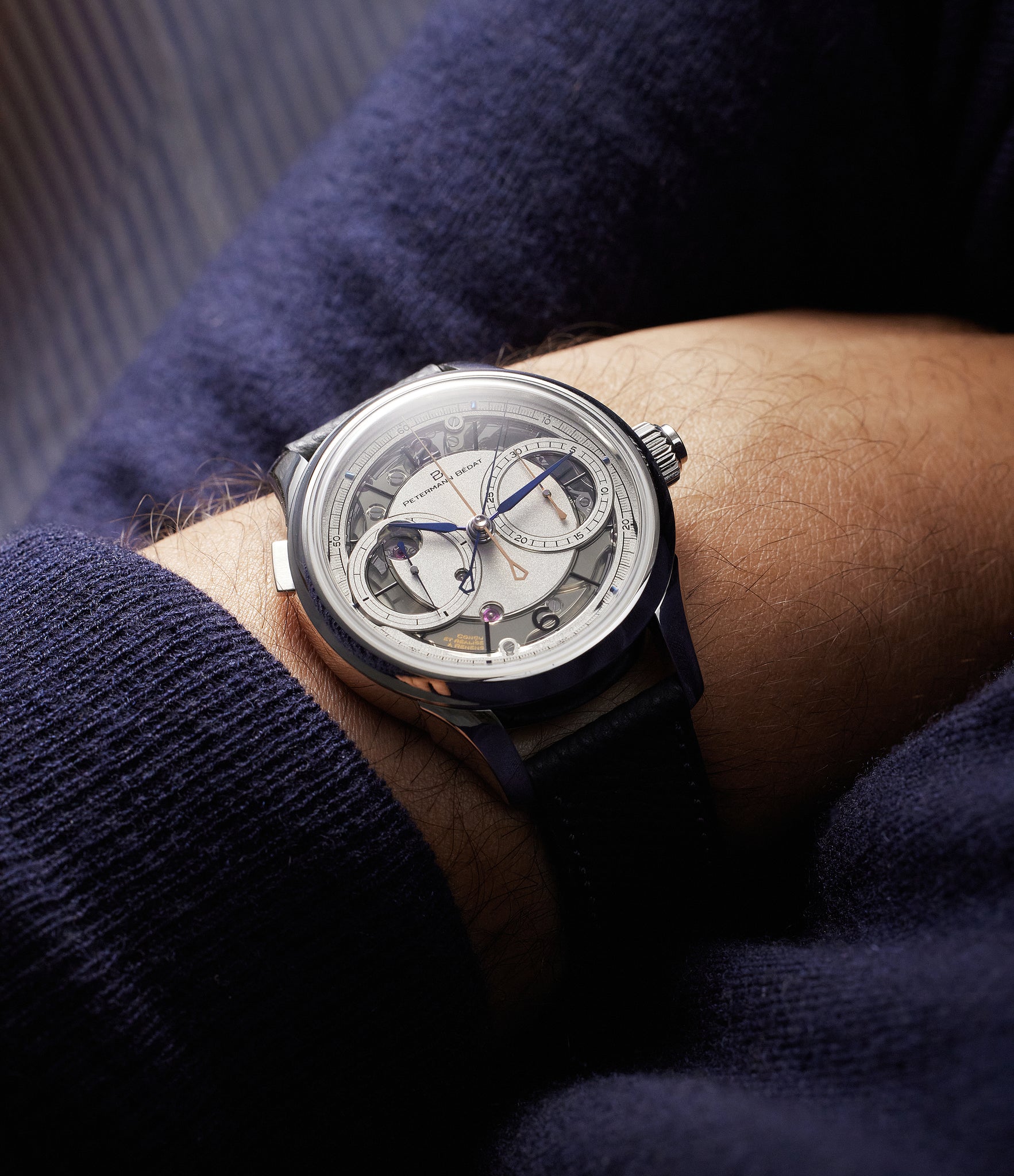 on the wrist Platinum Petermann Bédat Split-Seconds 2941  preowned watch at A Collected Man London