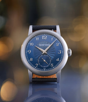 Blue Dial Simplicity 20th Anniversary  Philippe Dufour Platinum Brushed case preowned watch at A Collected Man London