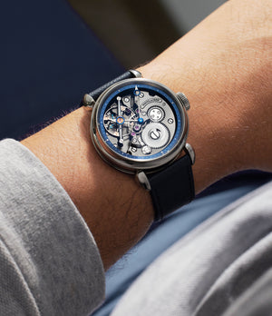 on the wrist Voutilainen 28Ti  Titanium preowned watch at A Collected Man London