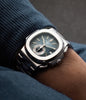 on the wrist Patek Philippe Chronograph Nautilus 5980A/1A-001 Stainless Steel preowned watch at A Collected Man London